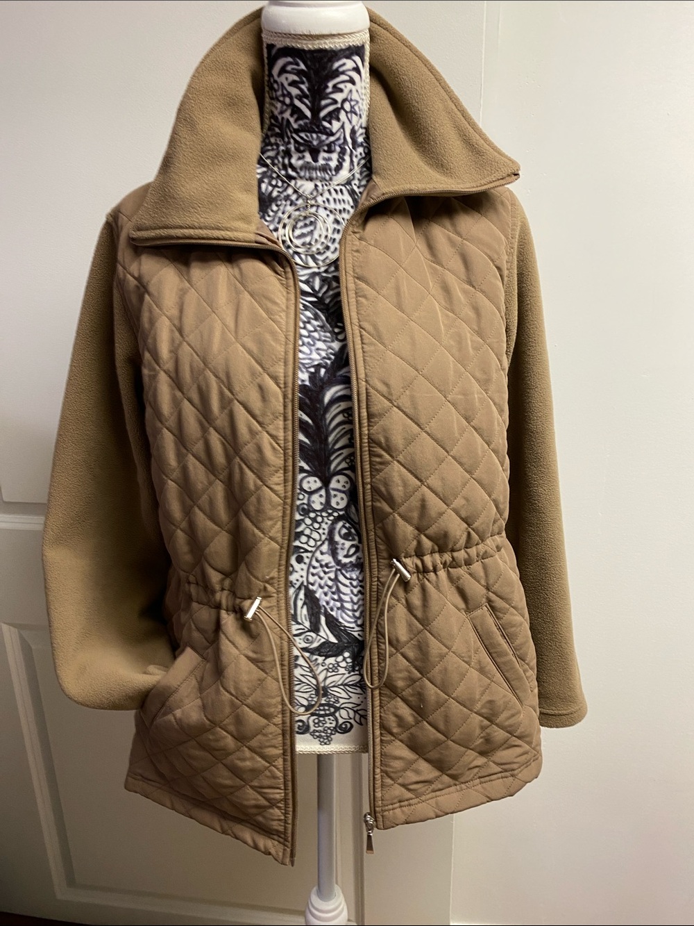 Karen Scott Quilted Drawstring Waist Jacket in brown